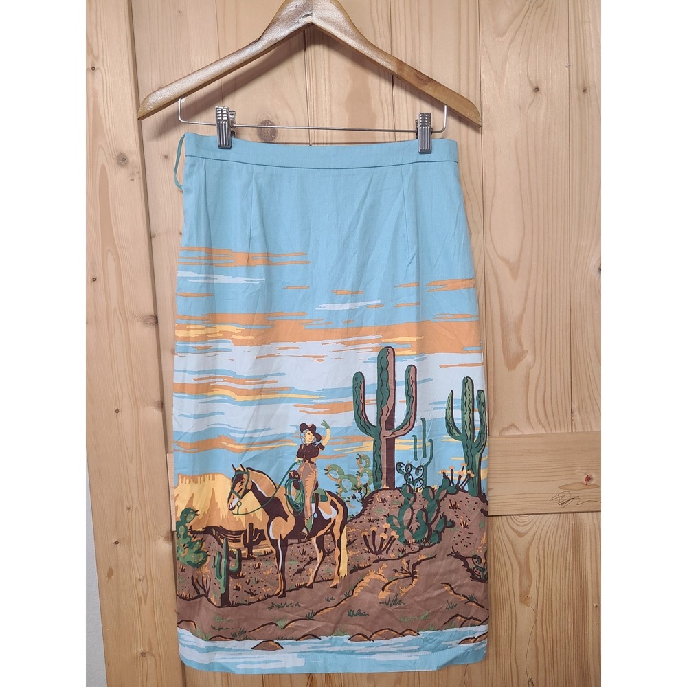 Dancing Days Banned Pencil Skirt Womens S Blue Excellent Desert Cowgirl Western